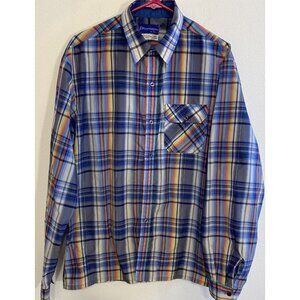 Vintage Obermeyer Nylon Button Long Sleeve Shirt Plaid Men M British Hong Kong